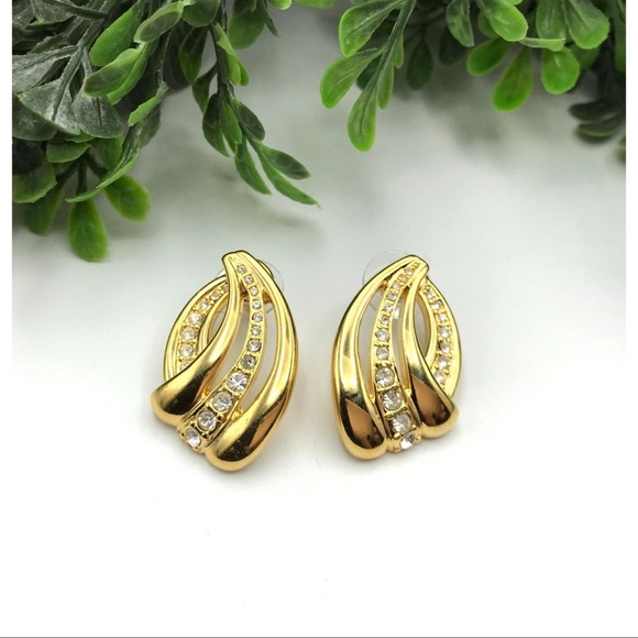 Vintage Retired Pave Rhinestone Goldtone Nolan Miller Swirl Earrings. HTF - Picture 5 of 5